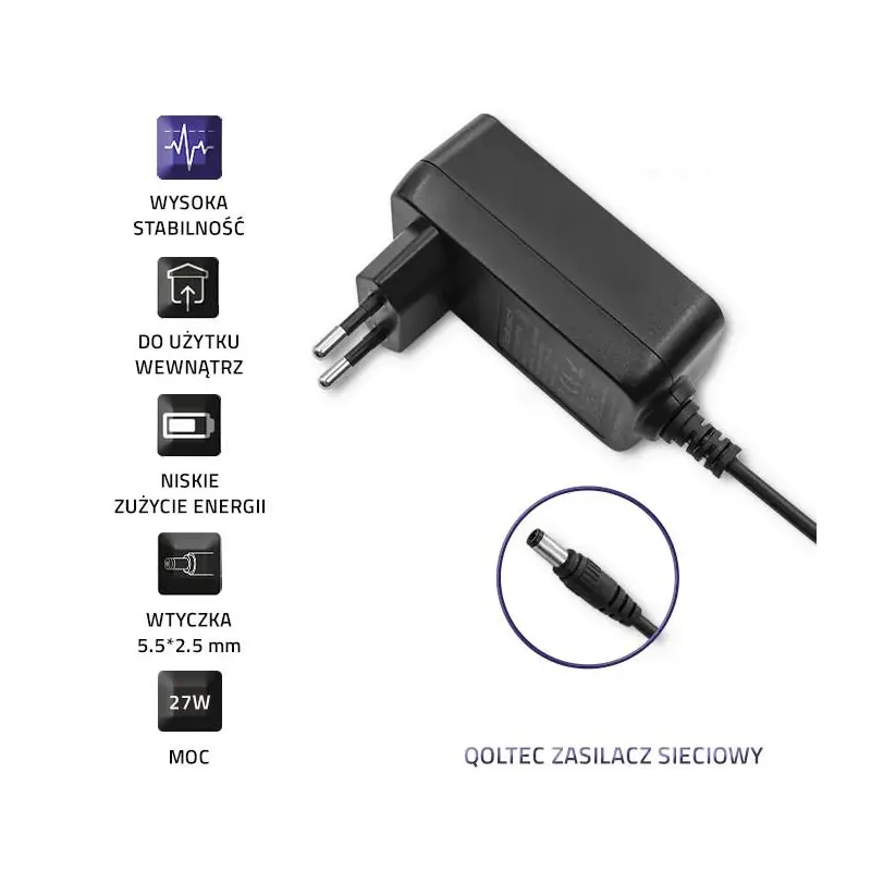 Zasilacz sieciowy Qoltec wtyczkowy 27W | 9V | 3A | 5.5*2.5
