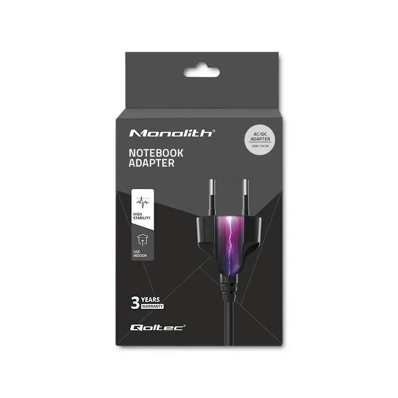 Zasilacz sieciowy Qoltec desktopowy 60W | 12V | 5A | 5.5*2.1 | + kabel