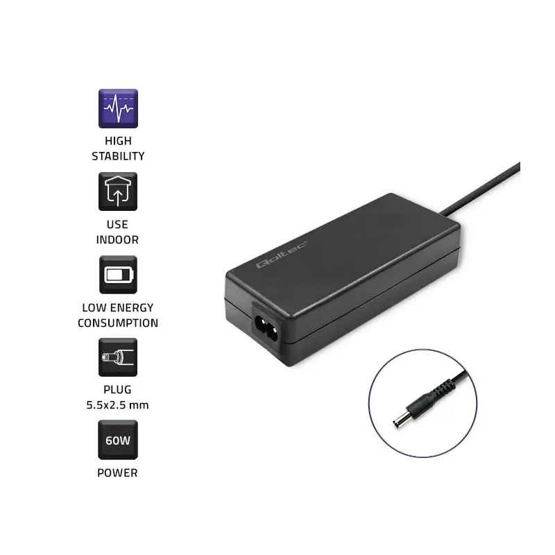 Zasilacz desktopowy Qoltec 60W | 12V | 5A | 5.5*2.5 | +kabel zasilający