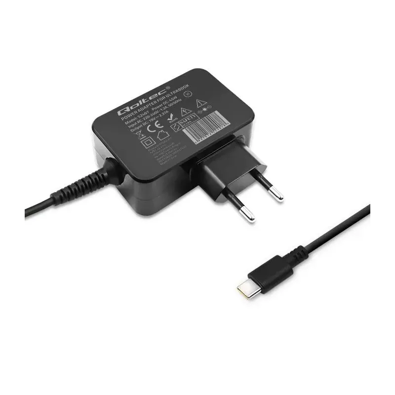Ładowarka sieciowa Qoltec 65W | 5-20V | 3-3.25A | USB typ C | PD | Czarna