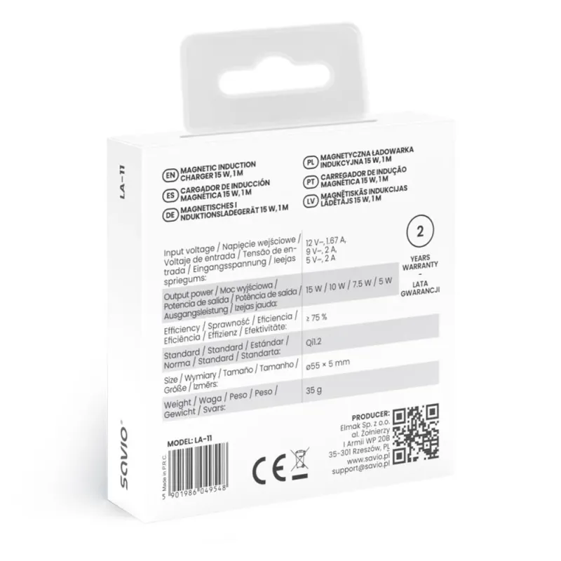 Ładowarka bezprzewodowa magnetyczna SAVIO LA-11 15W Indukcyjna