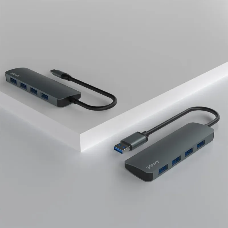 Hub USB 3.1 SAVIO AK-53 USB-A - 4 x USB-A szary