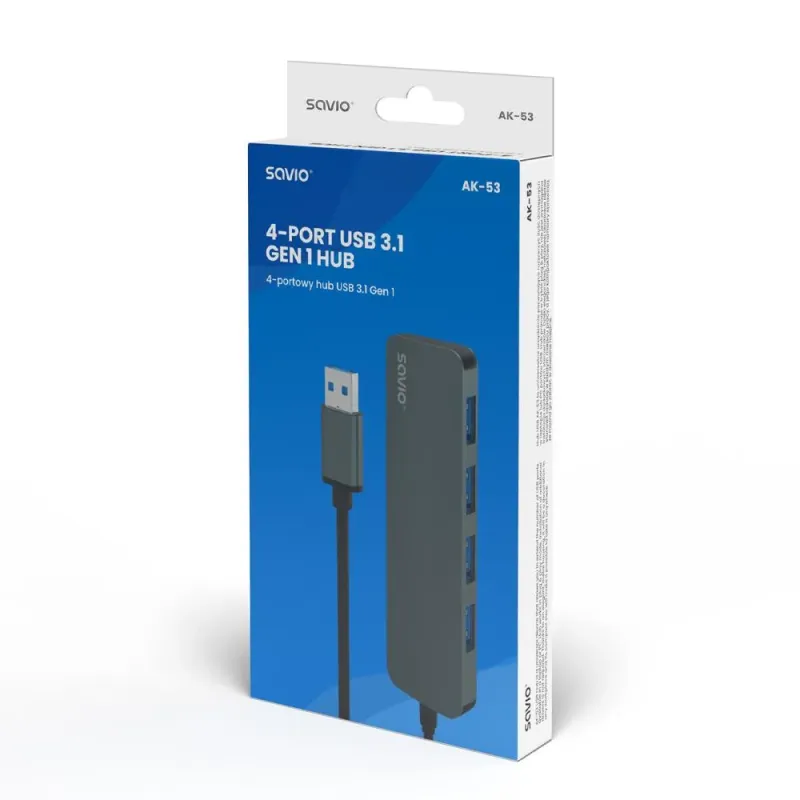 Hub USB 3.1 SAVIO AK-53 USB-A - 4 x USB-A szary