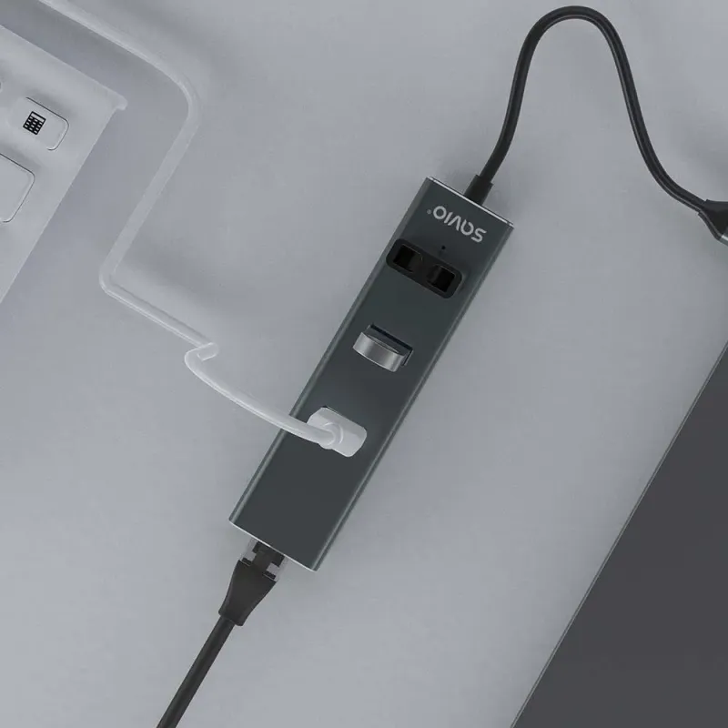 HUB USB-C 3.1 SAVIO AK-57 z adapterem RJ-45 3-portowy