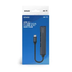 Hub USB SAVIO AK-71 USB-C - 3 x USB-A 2.0, 1 x USB-A 3.1 Gen 1