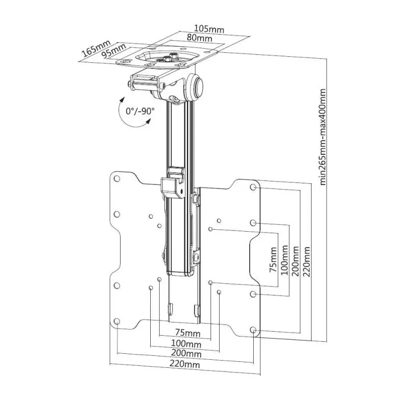 Uchwyt sufitowy Techly 17"-37", 20kg składany