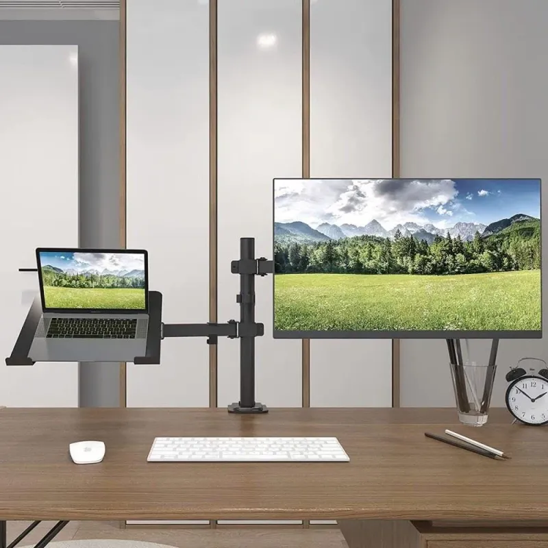 Uchwyt biurkowy Techly 13'-32", z półką na laptopa 12"-17" regulowany