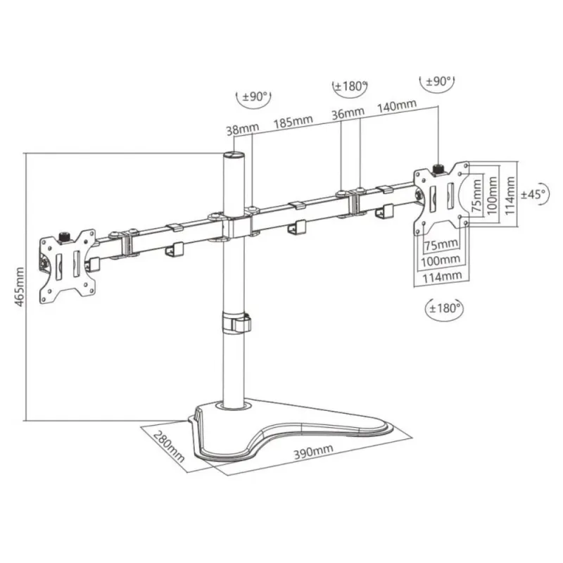 Uchwyt biurkowy Techly na 2 monitory 13"-32" 2x8kg regulowany