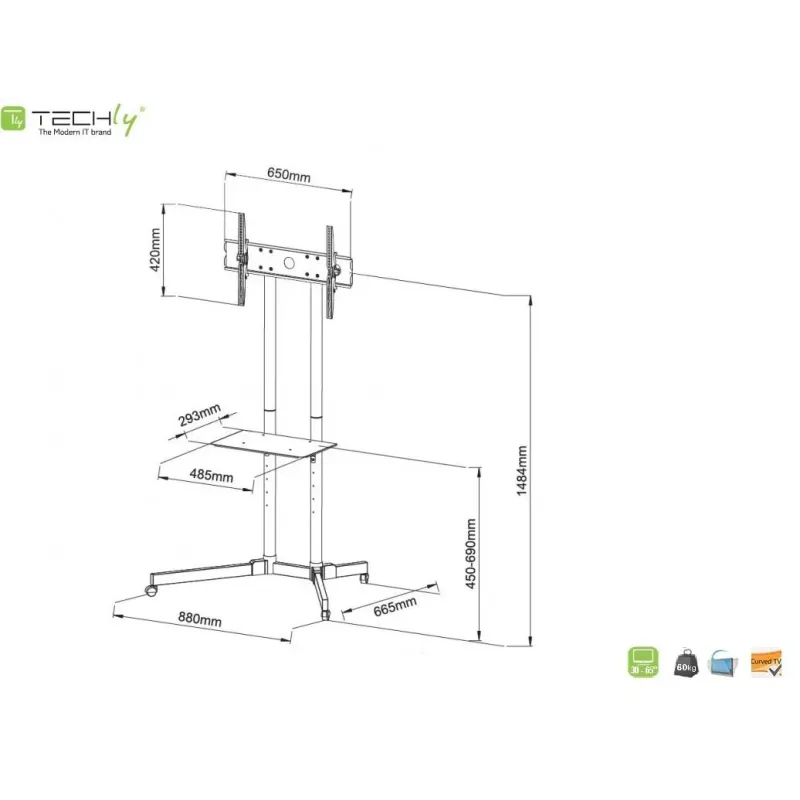 Stojak mobilny Techly 30"-65", 60kg regulowany