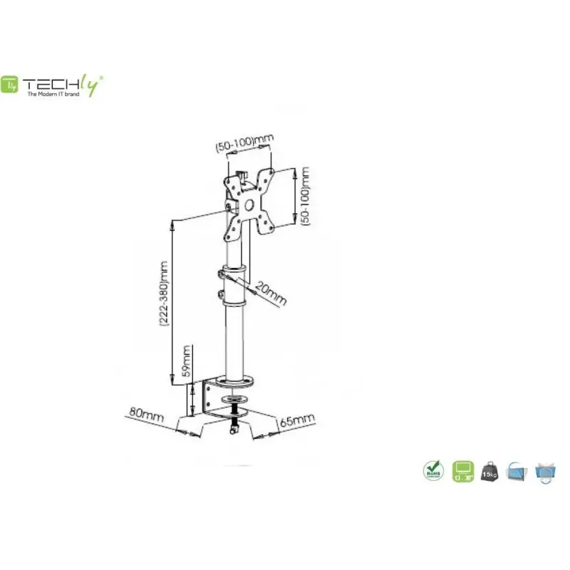 Uchwyt biurkowy Techly 13"-30", 15kg regulowany