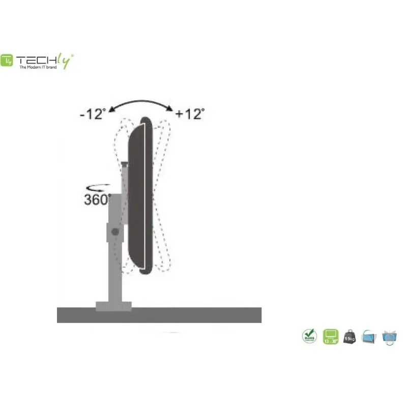 Uchwyt biurkowy Techly 13"-30", 15kg regulowany