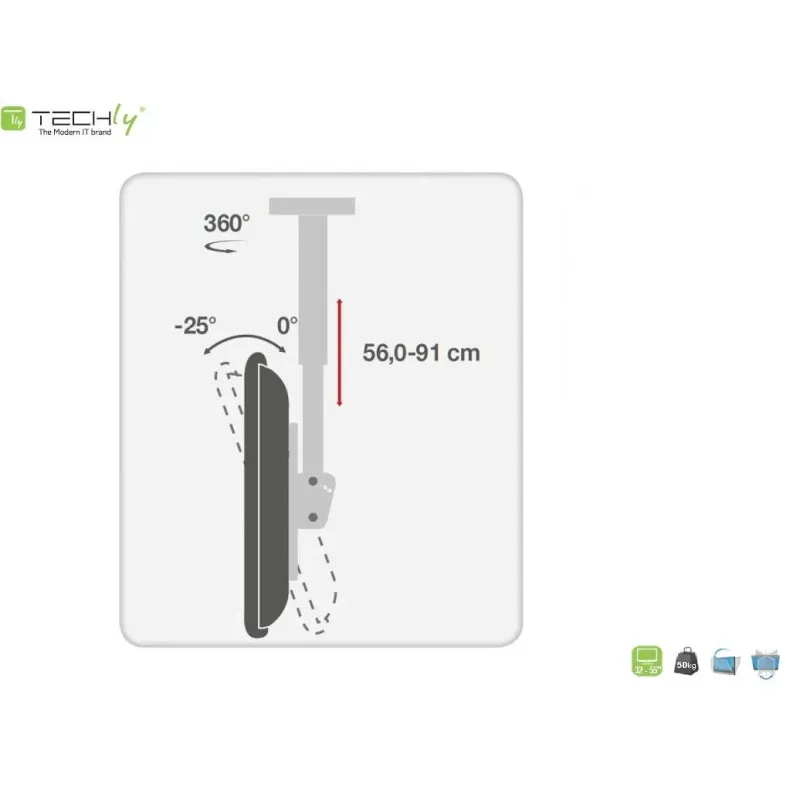 Uchwyt sufitowy Techly 32"-55", 50kg regulowany