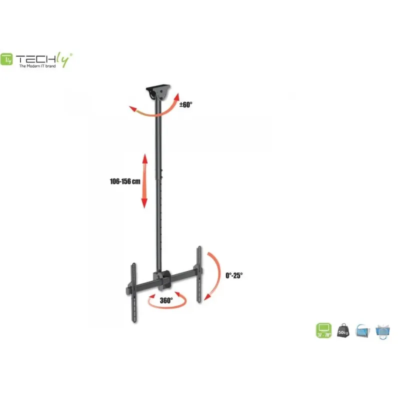 Uchwyt sufitowy Techly 37"-70", 50kg regulowany
