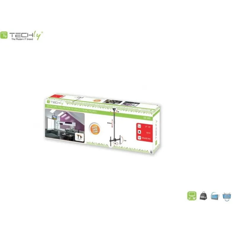 Uchwyt sufitowy Techly 37"-70", 50kg regulowany