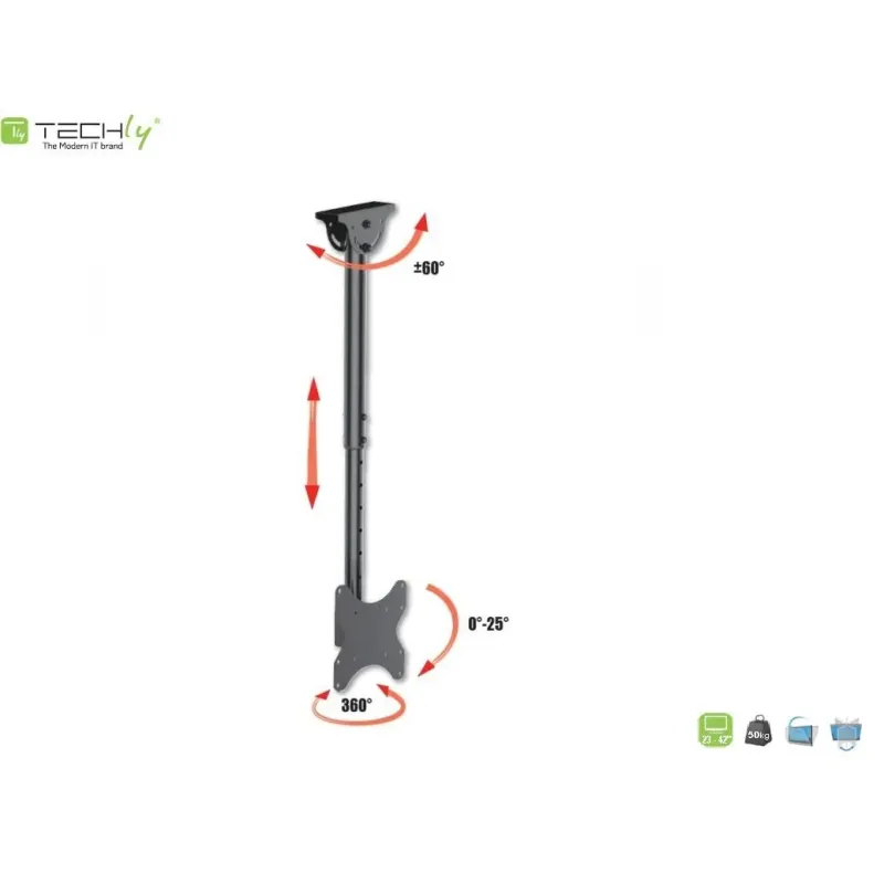 Uchwyt sufitowy Techly 23"-42", 50kg regulowany