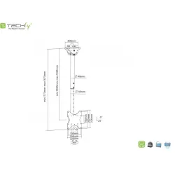 Uchwyt sufitowy Techly 23"-42", 50kg regulowany