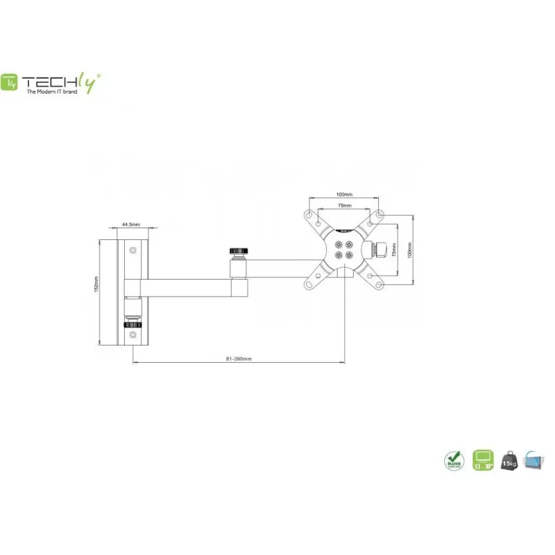 Uchwyt ścienny Techly 13"-30", 15kg obrotowy