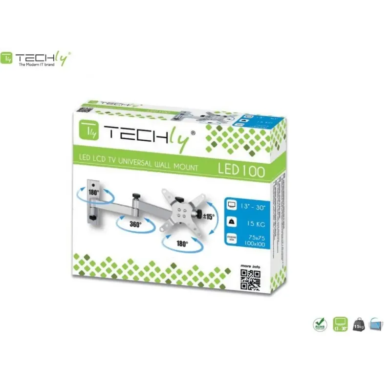 Uchwyt ścienny Techly 13"-30", 15kg obrotowy