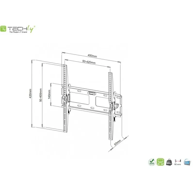 Uchwyt ścienny Techly 23"-55", 60kg slim