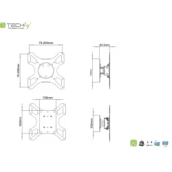 Uchwyt ścienny Techly 13"-37", 25kg obrotowy