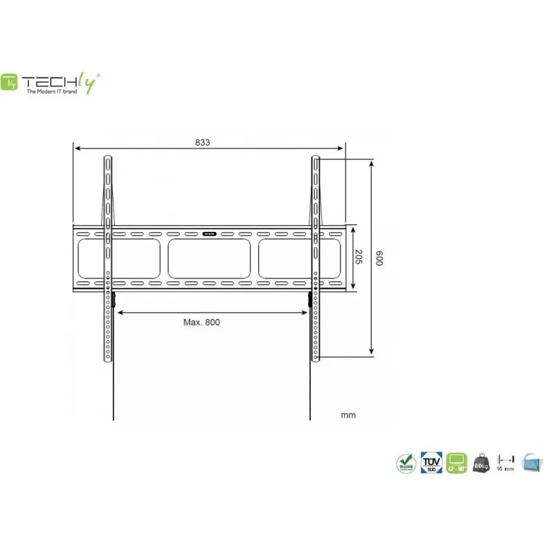 Uchwyt ścienny Techly 42"-80", 60kg slim