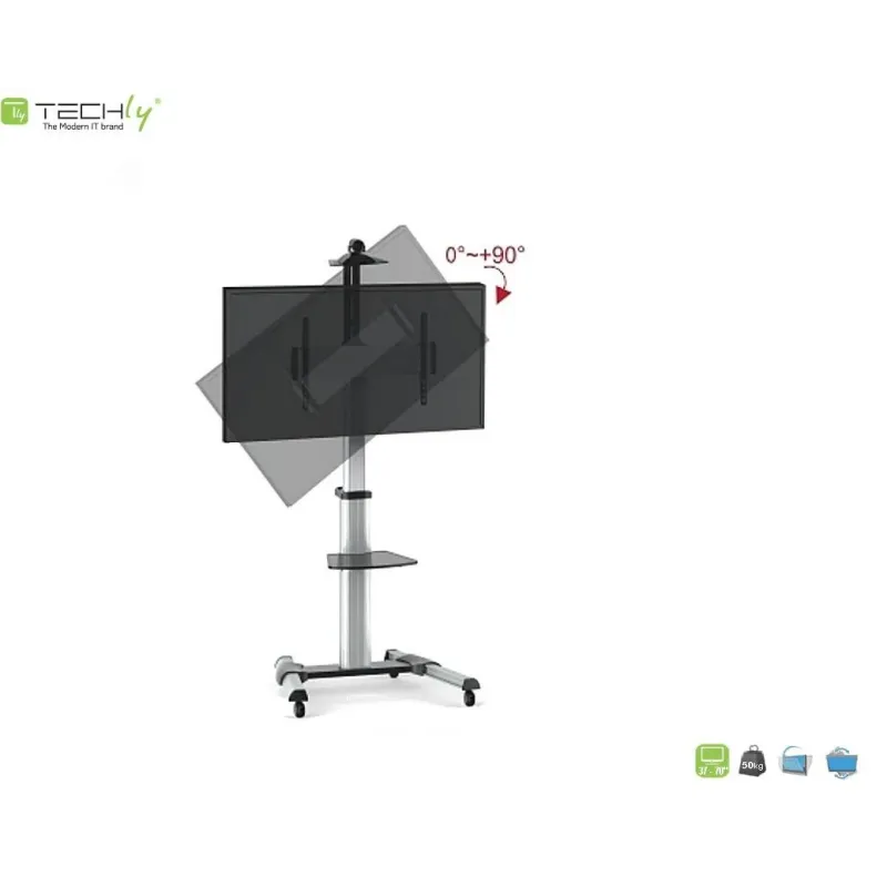 Stojak mobilny Techly 37"-70", 50kg regulowany, z półką