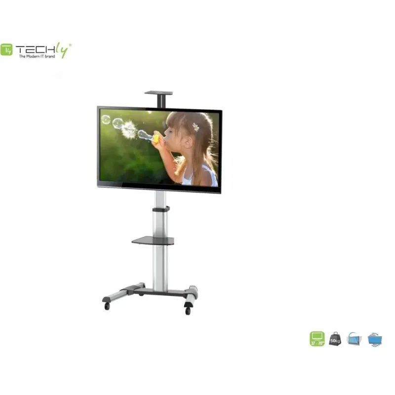 Stojak mobilny Techly 37"-70", 50kg regulowany, z półką