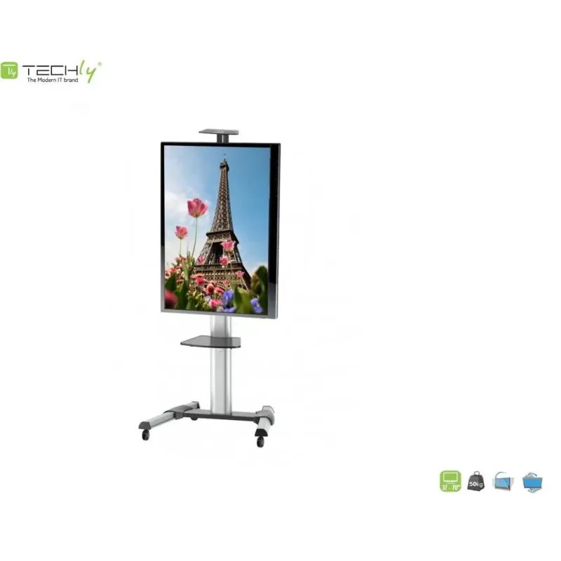 Stojak mobilny Techly 37"-70", 50kg regulowany, z półką