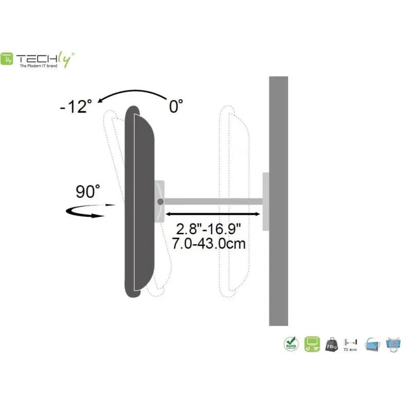 Uchwyt ścienny Techly 42"-70", 70kg obrotowy
