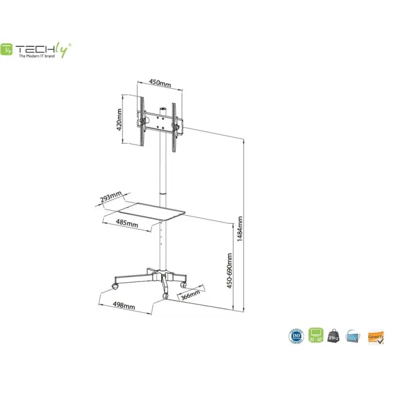Stojak mobilny Techly 23"-55", 25kg regulowany