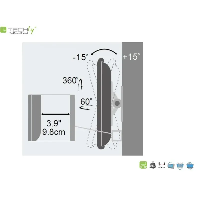 Uchwyt ścienny Techly 13"-30", 23kg regulowany