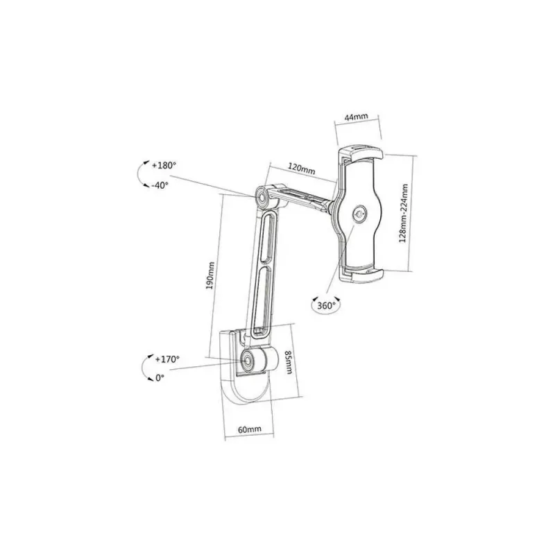 Ramię ścienne do tabletu Techly 4,7-12,9" regulowane, czarne