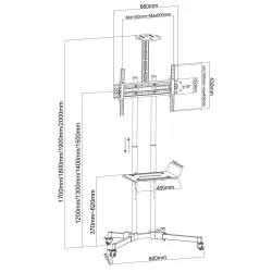 Stojak mobilny Techly 37''-70'', 50kg regulowany, 2xpółka