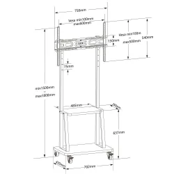 Stojak mobilny Techly 32''-70'', 70 kg, półka AV, PIVOT