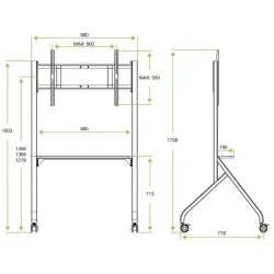 Stojak mobilny Techly TV 55-86" do 80kg regulowany półka AV