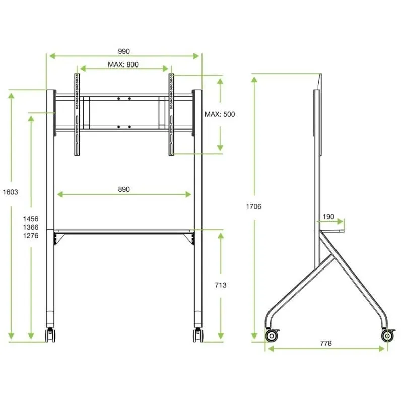 Stojak mobilny Techly TV 55-86" do 80kg regulowany półka AV