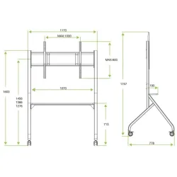 Stojak mobilny Techly TV 65-100" do 100kg regulowany półka AV