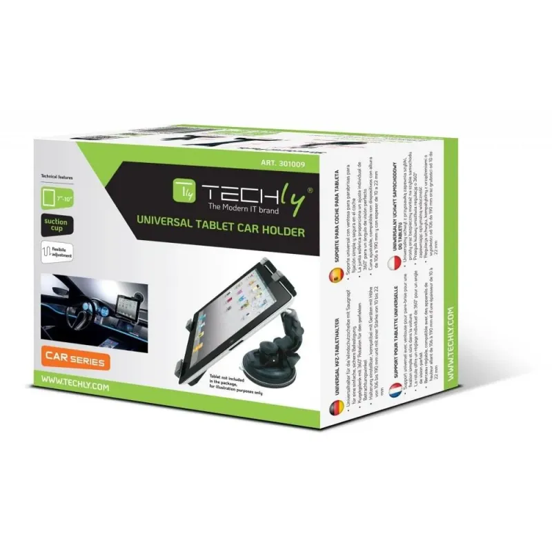 Uchwyt samochodowy Techly do tabletu/iPad 7"-10,1", na szybę, czarny