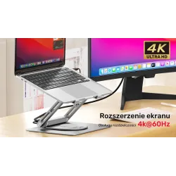 Podstawka pod laptop UNITEK D1109A HUB USB-C, HDMI, 4K, PD 100W