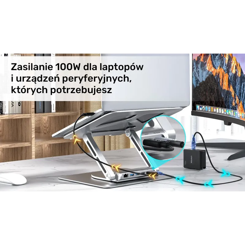 Podstawka pod laptop UNITEK D1109A HUB USB-C, HDMI, 4K, PD 100W