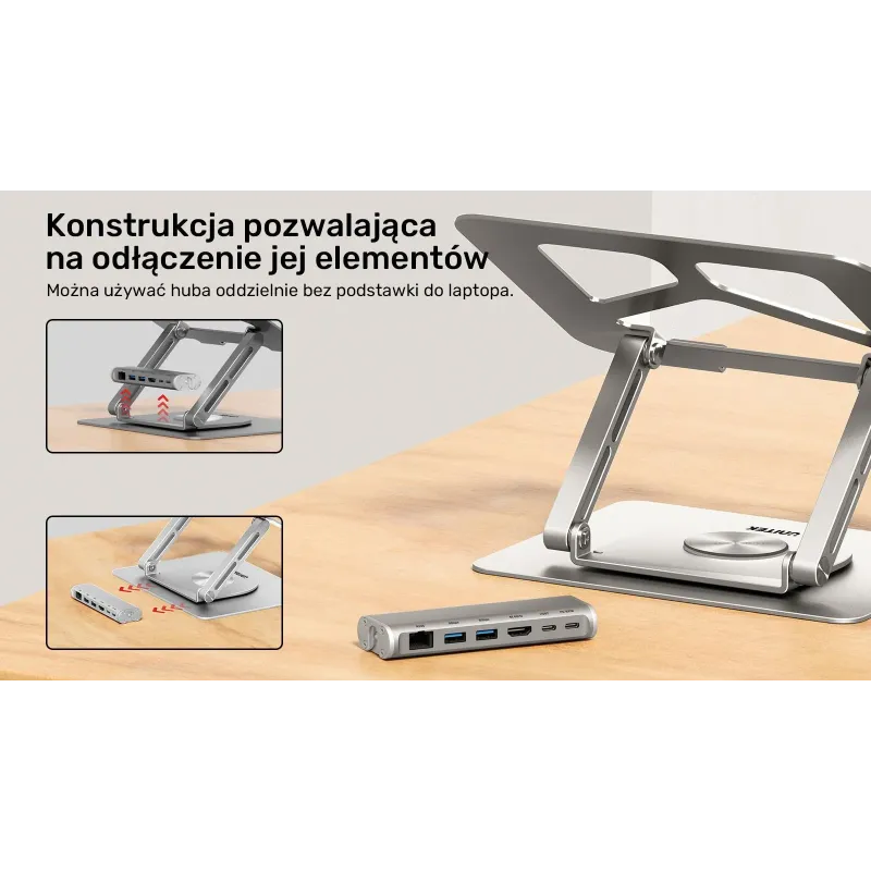 Podstawka pod laptop UNITEK D1109A HUB USB-C, HDMI, 4K, PD 100W
