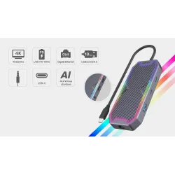 Hub USB-C Unitek D1029A, HDMI 2.0, RJ45, 3,5mm miniJack, PD 100W, 10Gbps