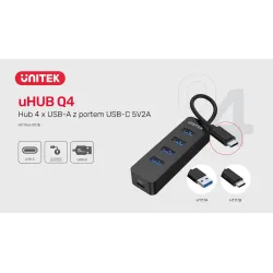 HUB USB-C Unitek H1117B 4xUSB-A 3.1, aktywny, 10W | PartsPC.pl