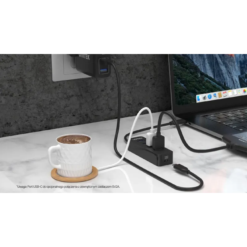 HUB USB-C Unitek H1117B 4xUSB-A 3.1, aktywny, 10W