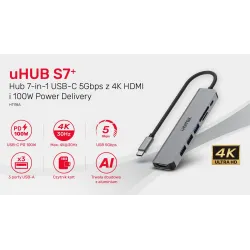 Hub USB-C Unitek H1118A 7w1, HDMI 4K, 3x USB-A, USB-C PD 100W, alu