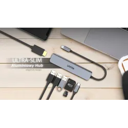 Hub USB-C Unitek H1118A 7w1, HDMI 4K, 3x USB-A, USB-C PD 100W, alu
