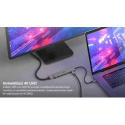 Hub USB-C Unitek H1118A 7w1, HDMI 4K, 3x USB-A, USB-C PD 100W, alu