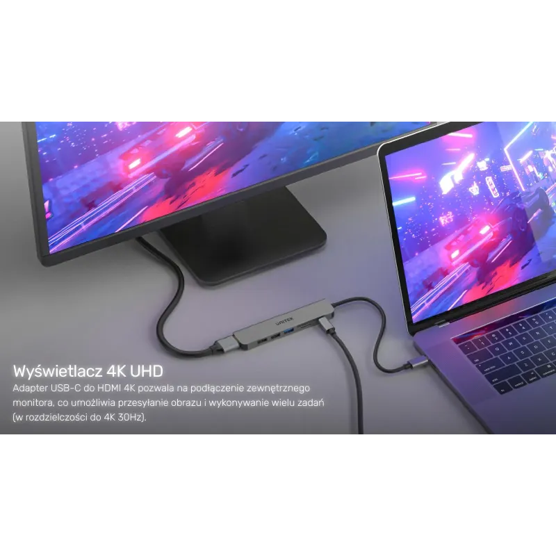 Hub USB-C Unitek H1118A 7w1, HDMI 4K, 3x USB-A, USB-C PD 100W, alu