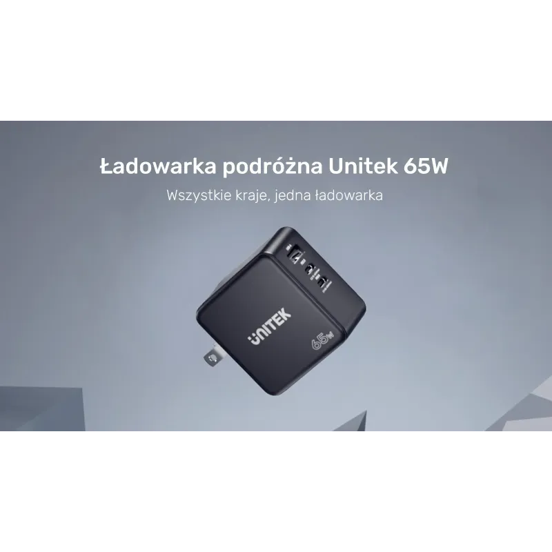 Ładowarka Sieciowa Unitek P1117B 3 porty, PD 65W, GaN, podróżna