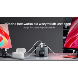 Ładowarka Sieciowa Unitek P1117B 3 porty, PD 65W, GaN, podróżna